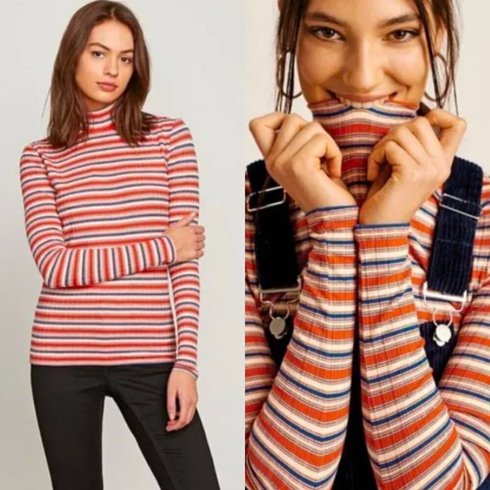🦋 VOLCOM Stripe Colorful Turtleneck Sweater XS Multicolor